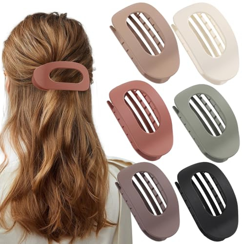 FloralGrace 6er Set Flache Haarklammer Rotwein Anzug, Runde Haarklammern für Frauen und Mädchen, Flat Claw Clips mit Starkem Halt für Dickes und Dünnes Haar