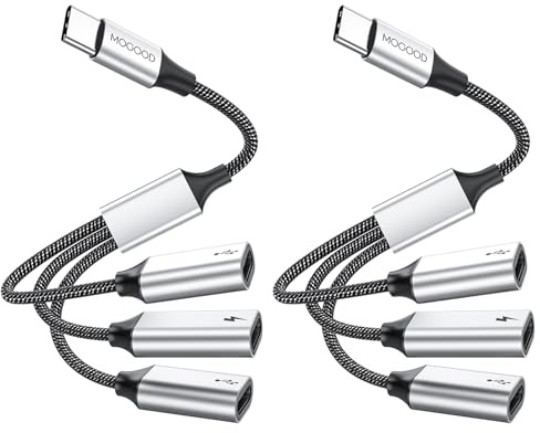 MOGOOD USB C 4-Port Hub Laptop Data Sync für MacBook PC, Silber 2er-Pack | Aluminium, leicht, Plug & Play, kein Treiber. 1x USB 3.0(5Gbps)+3x USB 2.0. Für Büro/Studium. USB-Hub für Laptop