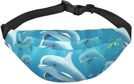Delphin Bauchtasche für Herren und Damen, modische Hüfttasche, Crossbody-Tasche, Geldbörse, Hüfttasche mit verstellbarem Riemen, wasserdichte Brusttasche für Reisen, Wandern, Sport, Schwarz,