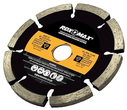 RDXMAX 115mm Diamond Cutting Disc– 6mm Thick High Performance Diamond Coated Disc for Mortar Removal, Brick, Stone Raking & Tiling – Durable & Long-Lasting Mortar Rake Disc- 115 x 6 x 7 x 22.23 mm