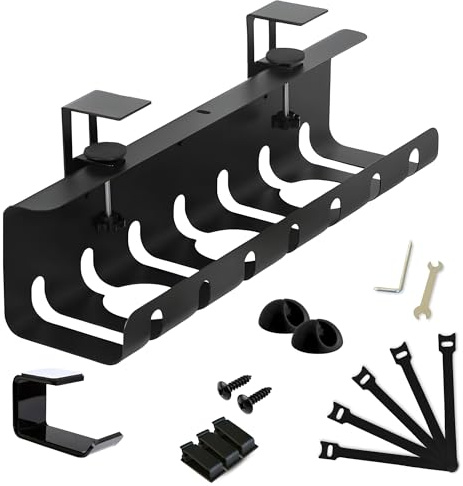 XEEMKAR | Bandeja Organizador Cables Escritorio, Organizadores de Cables, SIN O con taladros, Incluye Soporte Auricular, esconder Cables, Bandeja Cables Escritorio.