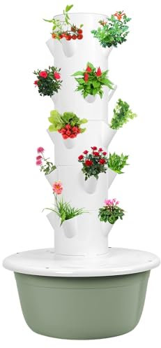 Kit de sistema de cultivo hidropónico en torre de jardín con tanque de 30 L, sistema de cultivo interior de 5/7 capas, sistema de torre hidropónica de 20/28 plantas, cultivo sin suelo para hierbas, fr
