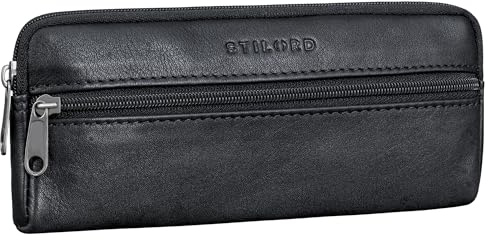 STILORD Whitmore Weiches Brillenetui Leder Brillentasche mit Reißverschluss für Brillenputztuch | Vintage Sonnenbrillen-Etui Echtleder Mäppchen für Brillen Lesebrillen Farbe:schwarz