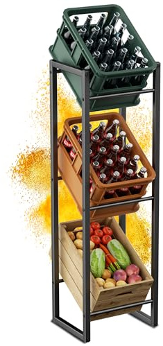 HFHOME Scaffale per casse di bevande, per 3 scatole, stabile, in metallo, per birra, frutta, verdura, acqua, portabottiglie per cucina, cantina, garage, capacità di carico 150 kg/strato