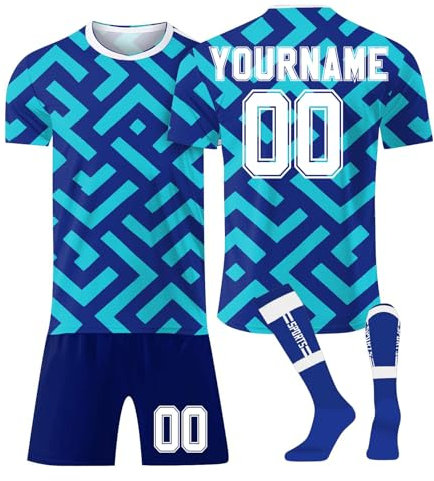 LILIHOT Football Trikot Personalisiert Trikot Kinder Erwachsene Fusstball Shorts Socks & Trikots 3 Teiliges Set,mit Namen/Teamname/Nummer/Logo Sport Tshirt Trainingstrikots Fantrikot