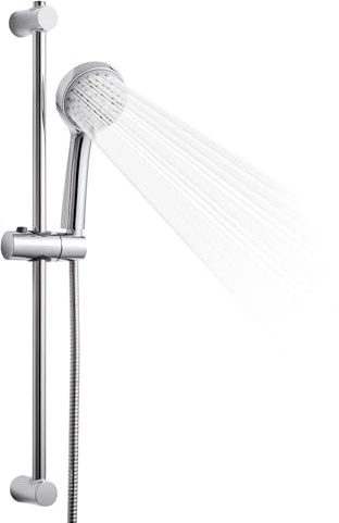 OFFO Barre coulissante de douche, barre coulissante réglable de 53,3 cm avec pommeau de douche rond à 3 modes et tuyau en acier inoxydable de 152,4 cm, montage mural à vis, finition chromée