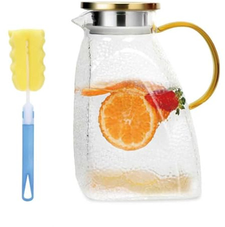 Carafe à eau pour porte de réfrigérateur, 1,8 l, pichet de porte de réfrigérateur avec couvercle en acier inoxydable, carafe en verre pour jus chaud ou froid fait maison, jus, glace, thé, café