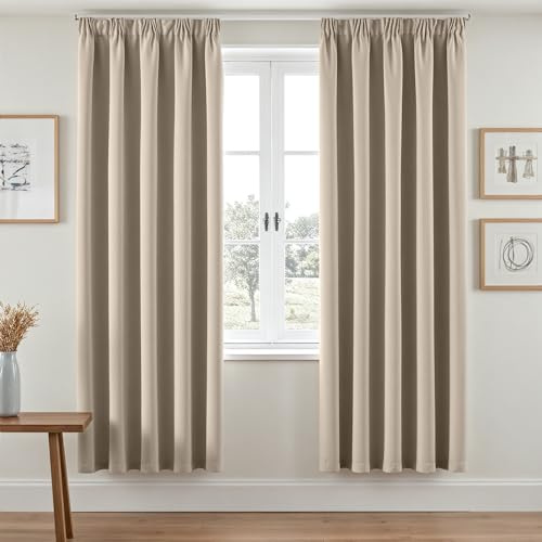 Vangao Gardinen mit Kräuselband Wohnzimmer Boho H200 x B140cm 2er Set Beige | Vorhänge Blickdicht für Schienensystem, Schlafzimmer Kinderzimmer Fenster, Thermo Vorhang Verdunkelnd Modern 200 cm lang