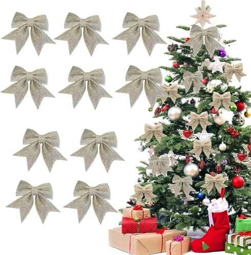 UieaMsio 12PCS Noeuds de Ruban de Noël 12x15cm Grande Taille Arcs de Noël Ruban Nœuds Papillons Pailleté Decoration de Noël pour Sapin de Noël Emballage Cadeau Guirlande Voiture Mariage