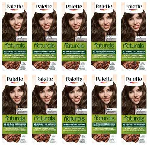 (Pack of 10) Palette Permanent Naturals Color Cream 4-0 (700) Middle Brown Hair Color - Full Box - with English instruction leaflet