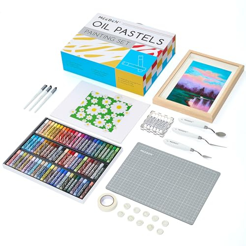 MEEDEN Lot de 102 pastels à l'huile douce avec 72 couleurs et 6 pastels blancs – Crayons à huile tout-en-un avec papier, couteau à palette, ruban de masquage – Fournitures d'art pour artistes