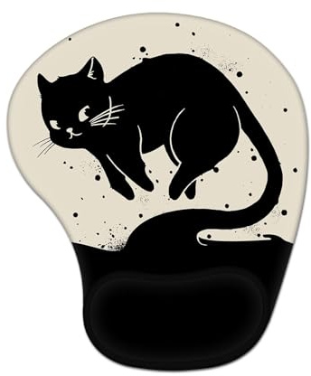 ELLENNE Tappetino Mouse Gel Mousepad Poggiapolso C6-Felino in Salto | Tappetino con cuscino in Gel per Mouse | Ergonomico con Poggiapolso| Comodo, Antiscivolo e lavabile | Mousepad