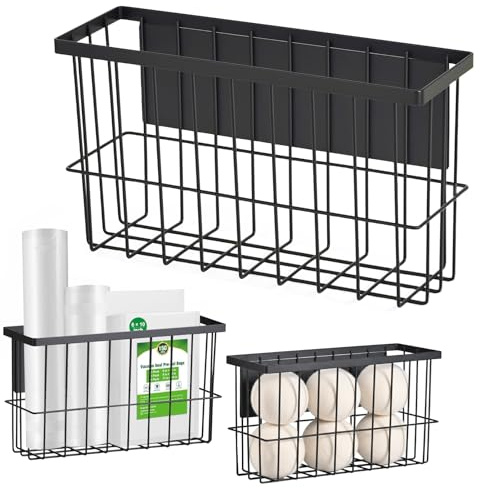 FAMNONE 1 Pcs Magnetic Basket Fridge Dryer Ball Holder for Laundry Room Organization and Storage, Magnetic Lint Bin Home Organization for Laundry Room, Kitchen & Office Class School (Black, L-1pcs)