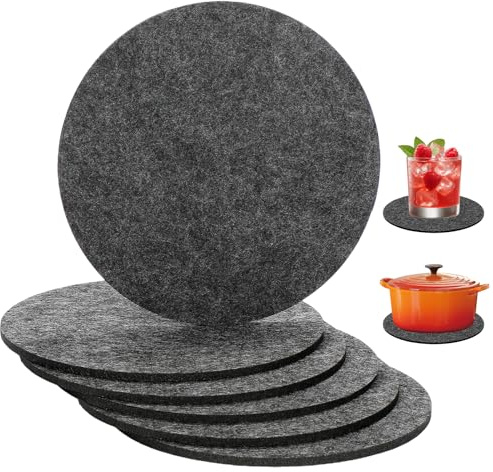 6 Stück Untersetzer gläser, 20cm Glasuntersetzer Filz Waschbar | Rund Untersetzer für Gläser,Groß Filzuntersetzer, Dunkelgrau untersetzer aus Filz, für Gläser, Töpfe, Teller und Schüsseln