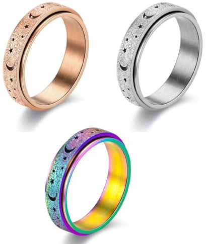 YIPFEN 3 Bagues Anti Stress Femme en Acier Inoxydable Spinner Rotative pour Anxiété Soulagement Fidget Anneau Antistress