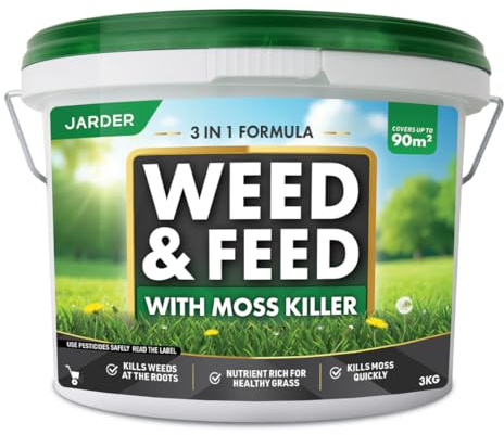 Jarder Weed and Feed Lawn Treatment 3kg - Kills Weeds and Moss in Lawns - Boosts Grass Growth and Colour - Nutrient Rich Lawn Feed Granules