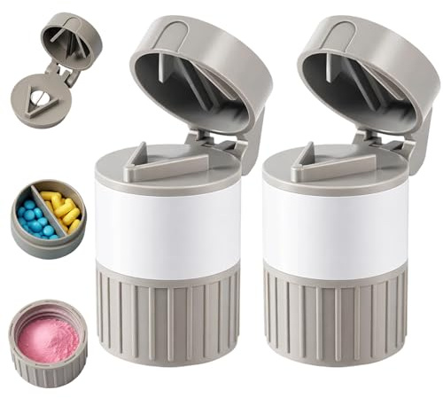 2Stk Tablettenteiler 4-in-1, Tablettenmörser & Tablettenschneider | Kompakter Pill Cutter mit Aufbewahrung, Ideal zum Tabletten Zerkleinern & Teilen
