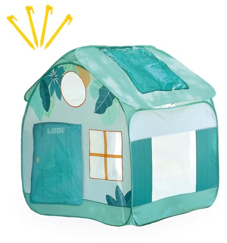 LUDI – Cottage Pop-Up Spielzelt – Outdoor Kinderzelt mit UV-Schutzdach – Belüftungsnetze – Transporttasche inklusive – 120 x 130 x 130 cm – Ab 2 Jahren