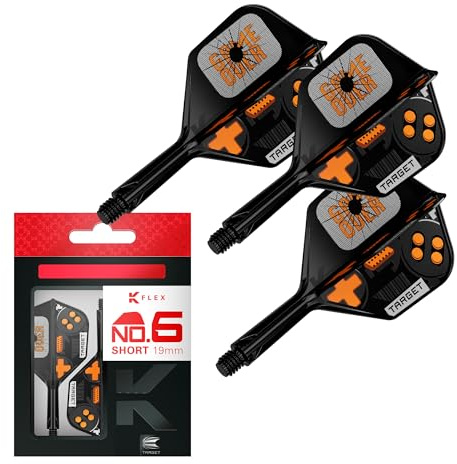 Target Darts K-Flex Game Over Dart Flights & Shafts, No.6 (Short, 19mm) | 3er-Pack Kflex Integriertes Flug- und Schaftsystem, All-in-One-Formschaft | Professionelles Dartzubehör