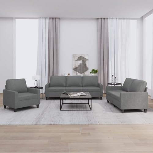 HFXHIJXQ 3-TLG Sofagarnitur Grau dunkelgraues Couch-Set mit Sessel 2-Sitzer & 3-Sitzer gemütliche Wohnzimmer Polstergarnitur aus strapazierfähigem Stoff für Living Room Corridor and Bedroom