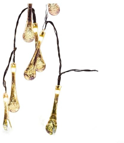 CWOQOCW Stringa di luci solari da 8 m, 60 LED, a forma di goccia d'acqua, decorazione da giardino, colorata, per feste, patio, cortile, Natale, impermeabile, accensione e spegnimento automatico
