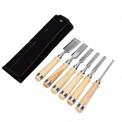 banapoy Wood Chisel Set, 6 Pcs 8mm 14mm 16mm 18mm 30mm 38mm CRV Steel Bevel Edges Wood Carving Chisel for Woodworking Crafts, Precision Carving, DIY Projects, Furniture Repair