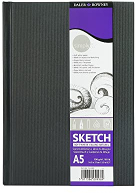 Daler-Rowney Simply Medium Grain 100 g/m² Hardcover A5 Skizzenbuch, sanftes Weiß, 54 Blatt, Einstiegs-Skizzenblock, ideal für Studenten und Hobbyisten