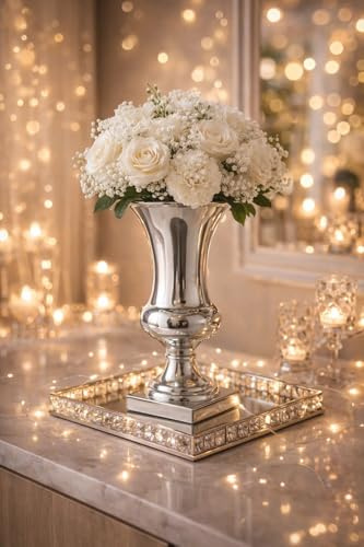 30 cm Blumentopf Vase Deko Hochzeitsdeko Übertopf Blumenvase Amphore Pflanzgefäß Pflanztopf Hochzeitstischdeko Keramik Vase Tischvase Silber Amphorenvase Trompetenvase Deko Vase Hochzeitsdekoration