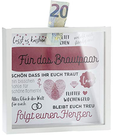 GILDE Geldschwein Spardose'Für das Brautpaar mit Sichtfenster 43456 (Art Deco, 17 cm (H) x 4.5 cm (W), Holzwerkstoff, für Paare, Unisex)