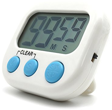 Temporizador Digital electrónica Cocina Cocina Nuevo Reloj con Alarma magnética y Soporte, Minuto Segundo para Arriba Cuenta Verde de Cuenta Regresiva, exhibición Grande del LCD,Blanco
