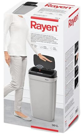 Rayen | Cestino automatico con sensore di apertura |Kitchen Bucket Infrared Sensors Prolipopilene | Coperchio rimovibile | Grigio/Nero | 30 L | 63,5 x 33,5 x 25 cm