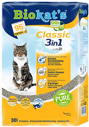 Biokat's Classic 3in1 ohne Duft - Klumpende Katzenstreu mit 3 unterschiedlichen Korngrößen - 1 Sack (1 x 30 L)