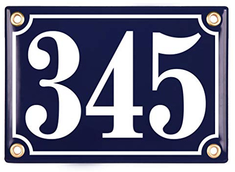 Sosenco Hausnummerschild Hausnummer - 12x17 cm - Keramik Emaille - Wetterfest - Personalisiert - Emailschild (Blau)
