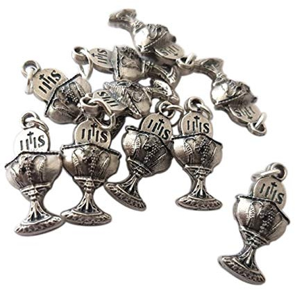 Eurofusioni Kelch Erstkommunion Mini Anhänger Versilbert - Charms für DIY Hochzeit Gefälligkeiten - Handgefertigtes Juwel - Maßnahmen: 2 x 1,1 x 0,5 cm - 10 Stück