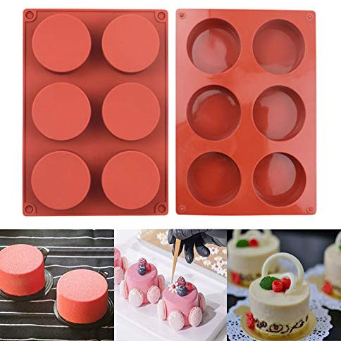 2PCS Round Cylinder Cookie Mold, BREEZO Chocolate Candy Mold, Silicone Baking Moulds for Sandwich Cookies Muffin Cupcake Soap Brownie Cake Bread Pudding and Jello (6-Cavity)