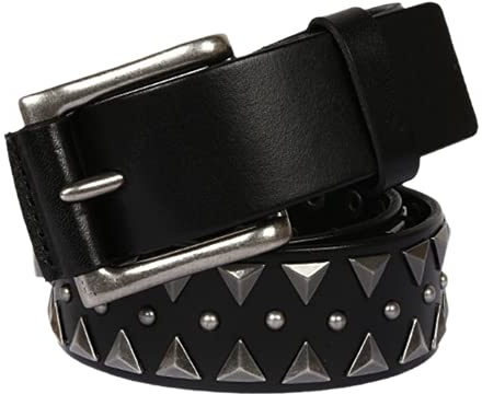 DFGGE 3 Reihen Spitznieten Pyramid Nietengürtel Ledergürtel Schwarz Mit Dornschließe Punk Gothic Partygürtel Für Damen Und Herren, Metall Nieten Gürtel,Schwarz,105cm/waist:34~36
