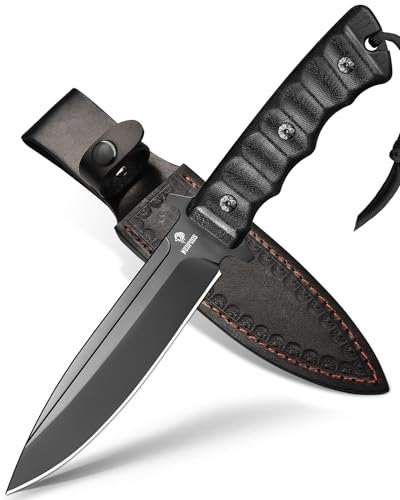 NedFoss BLACK PHOENIX Outdoor Messer feststehend, 28cm Full Tang Survival- mit G10 Griff, Jagdmesser mit Holster, Scharfe Camping- als Bushcraft, Gürtelmesser, Fahrtenmesser