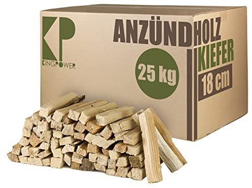 Anmachholz 25 kg Kiefer Anzündholz Anfeuerholz Brennholz Holz für Kamin Grill Ofen Trocken BBQ Smoker Kaminholz Anzünder 18 cm Ofenholz Ofenfertig Kingpower