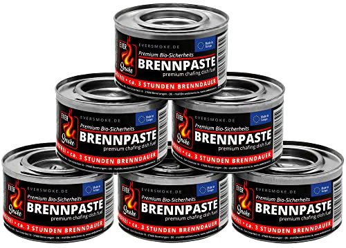 6x Eversmoke Sicherheits Premium Bio Brennpaste Brenngel Chafing Dish Speisenwärmer (6 Dosen je 200g)