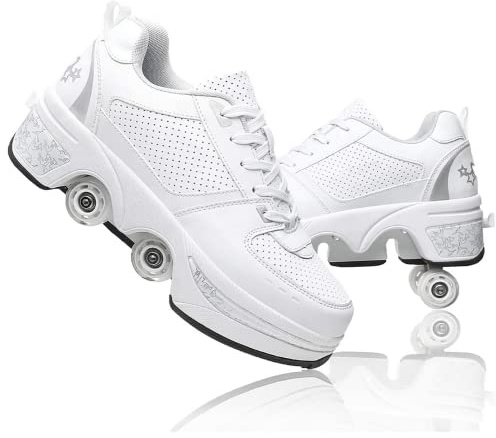 Rullskridskoåkning för flickor, rullsneakers skateboardskor sneakers med hjul sport gymnastik mode multifunktionell sparkrullsko för pojkar flickor