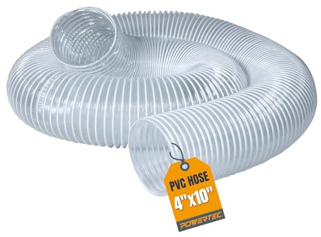POWERTEC 4 x 10' Dust Collection Hose, 4 Inch Flexible PVC Dust Collector Hose for Table Saw, Band Saw, Planer, Jointer, Woodworking and Garage, WoodShop Dust Collection System (70111V)