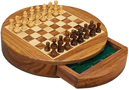 YMXWFC Chess Circle Magnetic Chess Set Massivholzschublade Schach Tragbare rutschfeste Stückbox Exquisite praktische Aufbewahrung Brettspiel