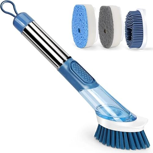 Myiosus Spazzola per Piatti, Spazzola Piatti con Serbatoio, Spazzola per Lavastoviglie con 4 Testine di Ricambio, Multifunzionale Spazzola per Lavastoviglie da Cucina per Piatti, Pentole, Lavelli