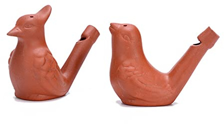 KVMORZE 2Pcs Bird Water Whistles, Funny Ceramic Water Whistles, Warbler BirdWhistles Noise Makers, Purple Clay Pottery Waterfowl Whistle for Birthday Favors Gifts or Outdoor Accessories