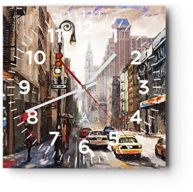 ARTTOR Moderne Wanduhr 40x40cm Quadrat Glasuhr Architektur Städte - 4590 | New York Aquarell Glas Analog Wanduhr Lautlos Wanddekoration Wohnzimmer Büro Küche Wanddeko Küchenuhr Geräuschlos ARTTOR