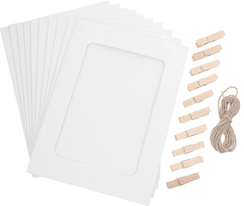 DOITOOL pappersfotoram retro set med snöre och klämmor 6 stycken kraftpapper bildram för gör-det-själv dekoration korttillverkning och kreativa konstprojekt att visa upp foton hemma