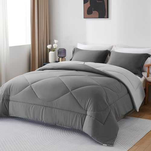 beeweed King Size Duvet, 10.5 Tog Down Alternative Comforter Set with 2 Shams, Reversible Coverless Duvet Microfiber Soft Warm Bed Quilt for All Seasons, Machine Washable, 230x220cm