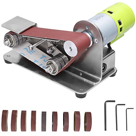 Irfora Minilijadora eléctrica multifunción, lijadora de banda para manualidades, afilador de bordes de corte, con 10 unidades de papel de lija de 30 mm