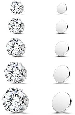 AoedeJ 5 Pairs Magnetic Clip On Earrings - No Piercing Studs for Men, Boys & Kids (Style 3)