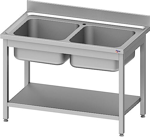 Cleiton® Fregadero de Acero Inoxidable de 2 Senos 1200x600x850 mm Desmontable | Pica Industrial con patas | Pila Lavadero para Cocina Restaurantes